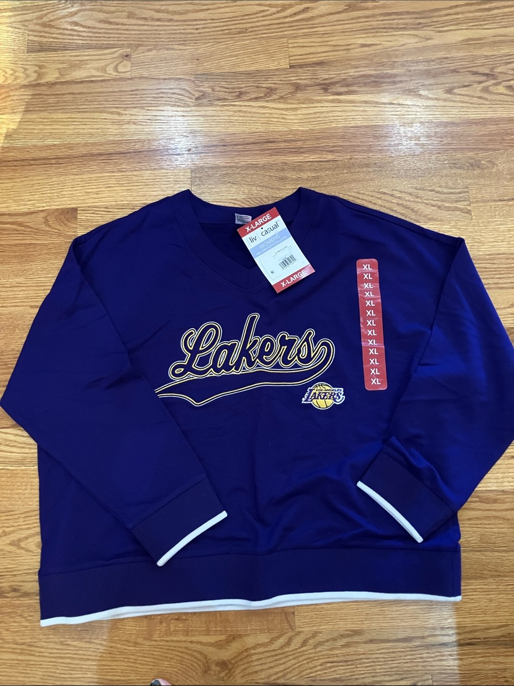 Liv Casual Lakers Pullover Sweatshirt in Purple with White Trim Sz XL NWT